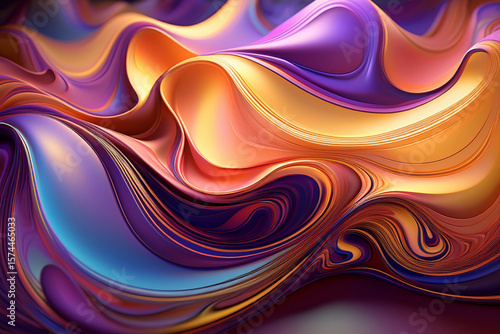 Luxury Abstract Background with Luminous Gold and Purple Liquid Swirls