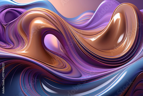 Luxury Abstract Background with Glossy Bronze and Purple Metallic Swirls
