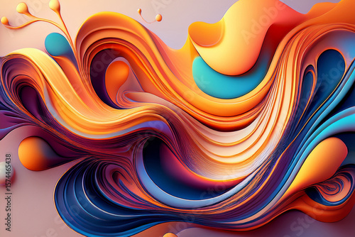 Abstract 3D Flowing Lines Background with Warm Peach and Teal Layers