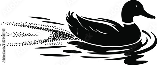 Black duck swimming water ripples vector