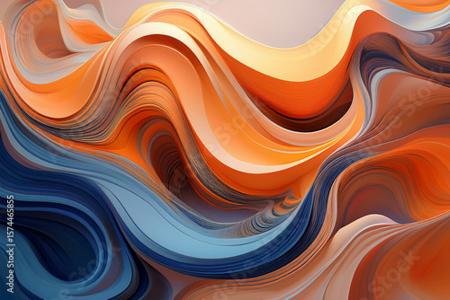 Dynamic Flowing Abstract Background with Vibrant Orange and Deep Blue Layers