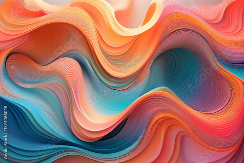 Modern Abstract Background with Flowing 3D Layers in Coral and Teal Colors