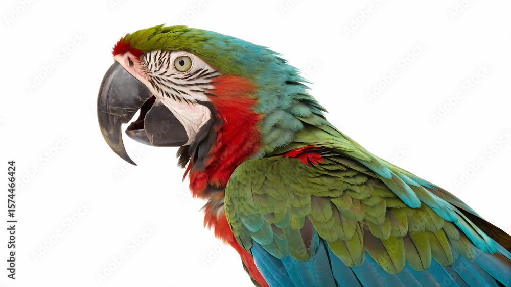 Obraz premium Close up portrait of a colorful macaw parrot pet bird exotic wildlife avian animal on white background studio shot