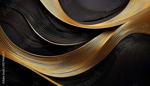 black and gold abstract lines on dark background