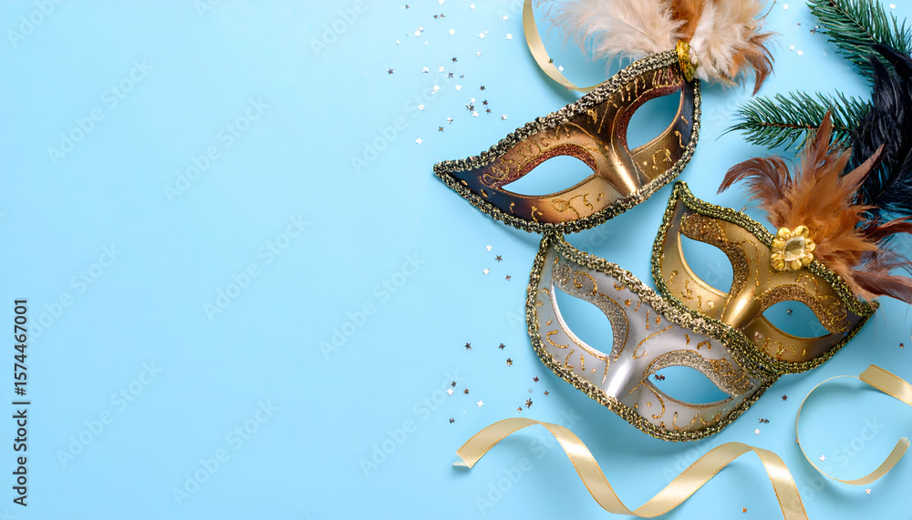 Naklejka premium Festive Masks with Blue Background.