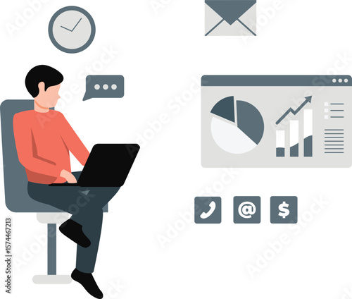 The boy is working on analytical graphs