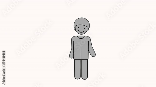 Minimal loop animation of a smiling boy with short hair – cartoon-style character in grey tones on transparent background. Perfect for themes like childhood, school life, or everyday situations.
