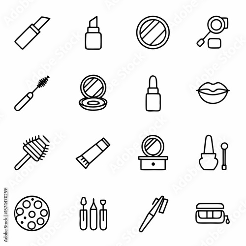 Outline beauty and makeup products vector set for cosmetics industry and fashion related designs and artwork