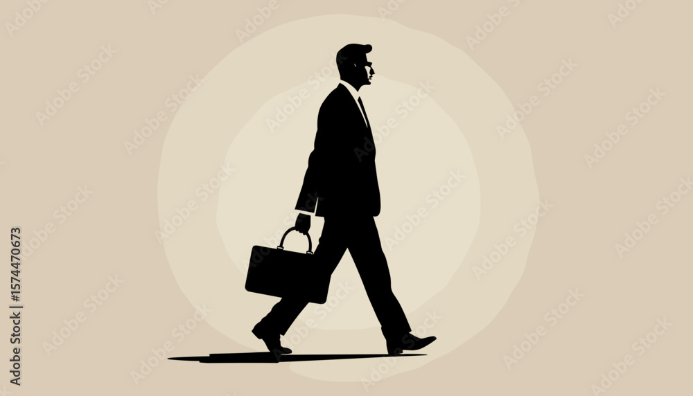 Obraz premium Minimalist Vector of Businessman Walking with Briefcase, Side View