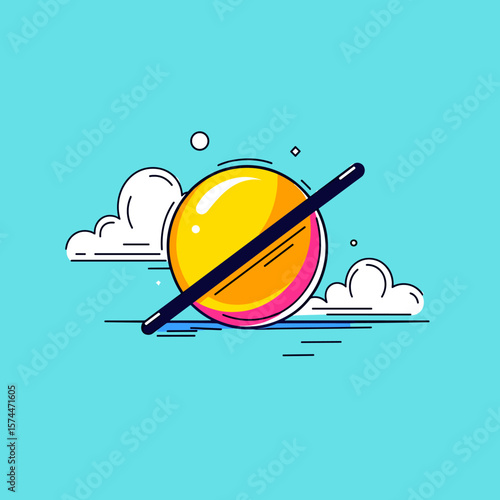 Colorful Abstract Sun Blocked by a Line Art Design