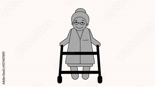 Animated pictogram – Grandma with walker loop – MOV (Alpha)