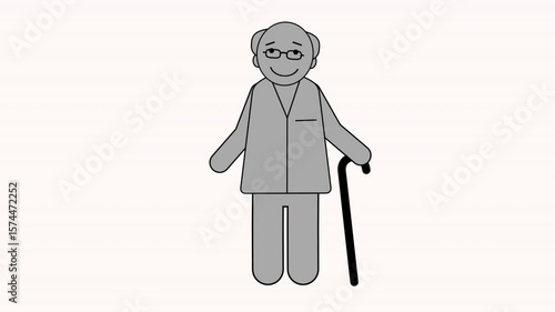 Animated pictogram – Grandpa walking with cane – MOV (Alpha)