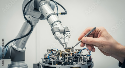 Robotic arm working on electronic components