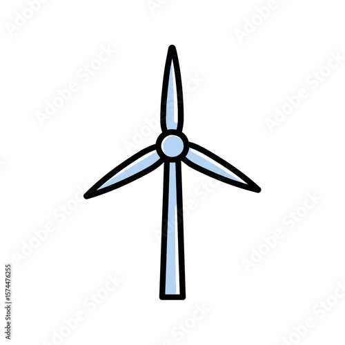 Blue windmill generates power isolated against clean backdrop
