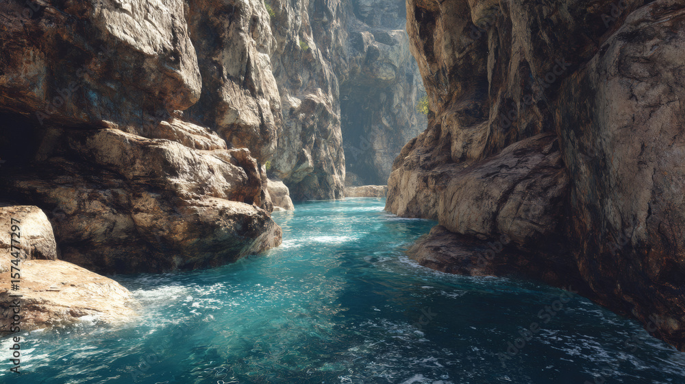 Obraz premium The river gracefully carves through the towering canyon walls, creating a beautiful natural landscape.