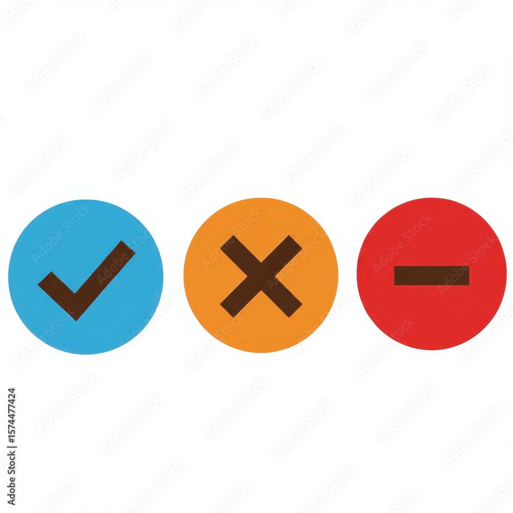 Obraz premium Three circular icons with a check, cross, and minus symbol