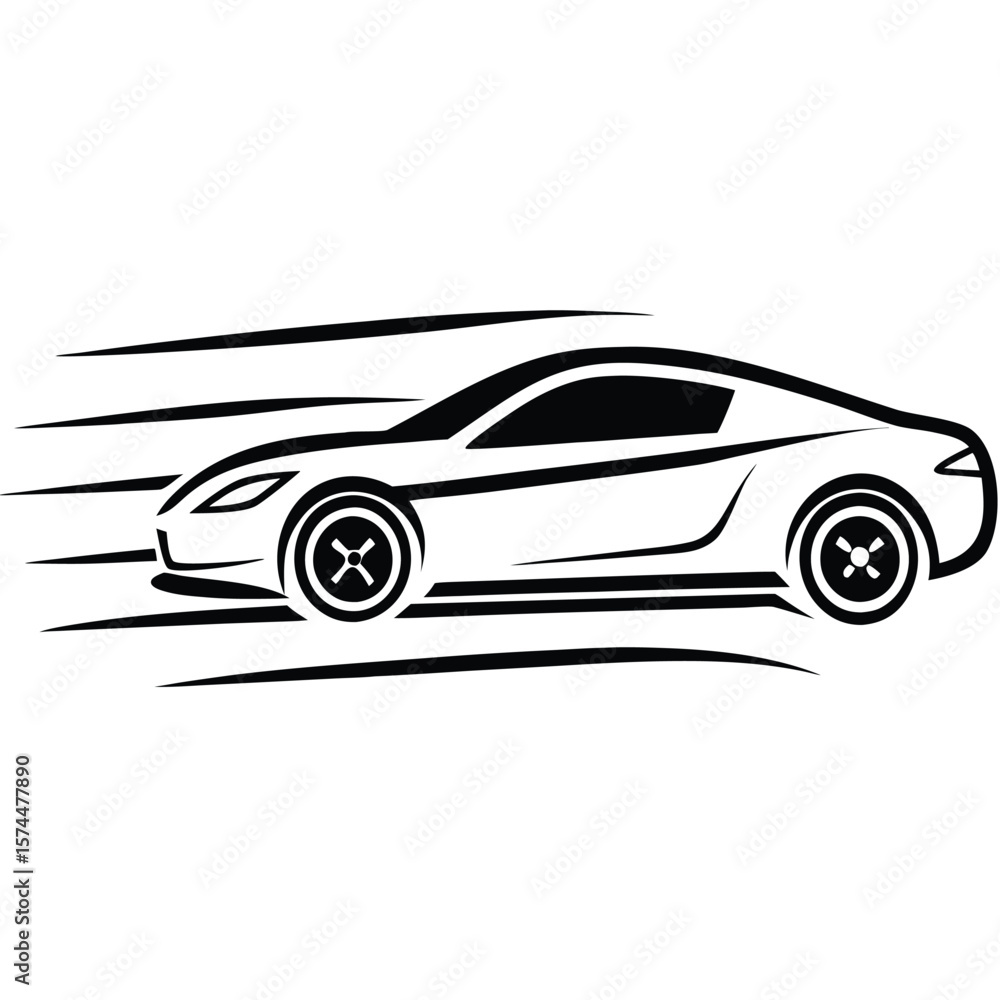 Fototapeta premium Sleek sports car silhouette with dynamic speed lines and stylish wheels silhouette