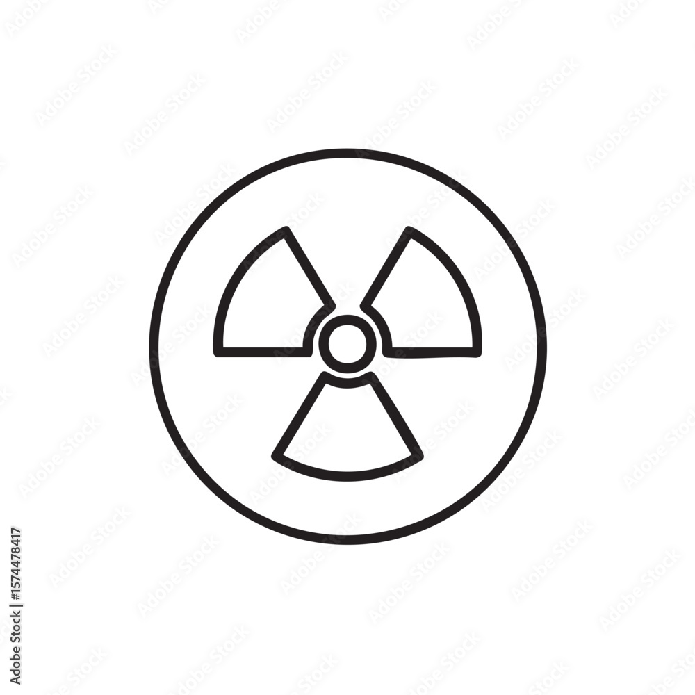 A simple outline icon of a radiation symbol inside a circle. A simple outline icon of a radiation symbol inside a circle.