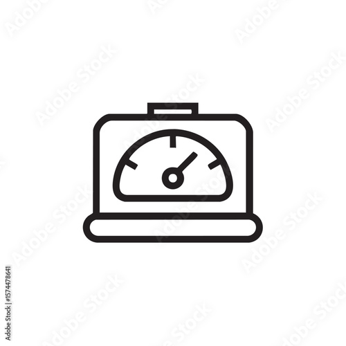A black and white outline icon of a simple weight scale.