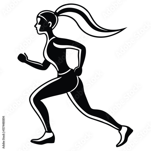Athletic woman running fast with high ponytail silhouette