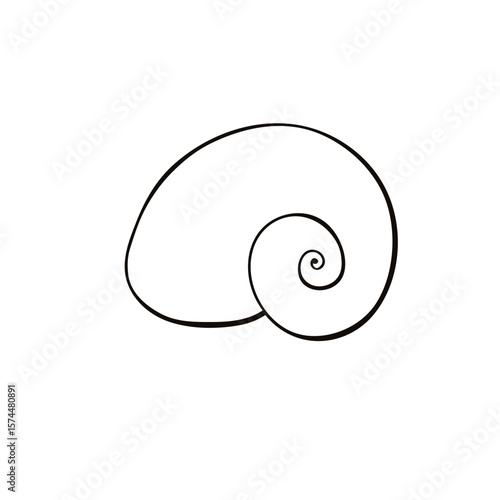 Black outline seashell icon. Clip art, simple illustration of marine shell in doodle style. Aquatic creature in ocean. Suitable for summer design, kids activity or educational materials
