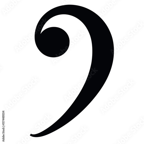 Bass clef silhouette isolated on white background
