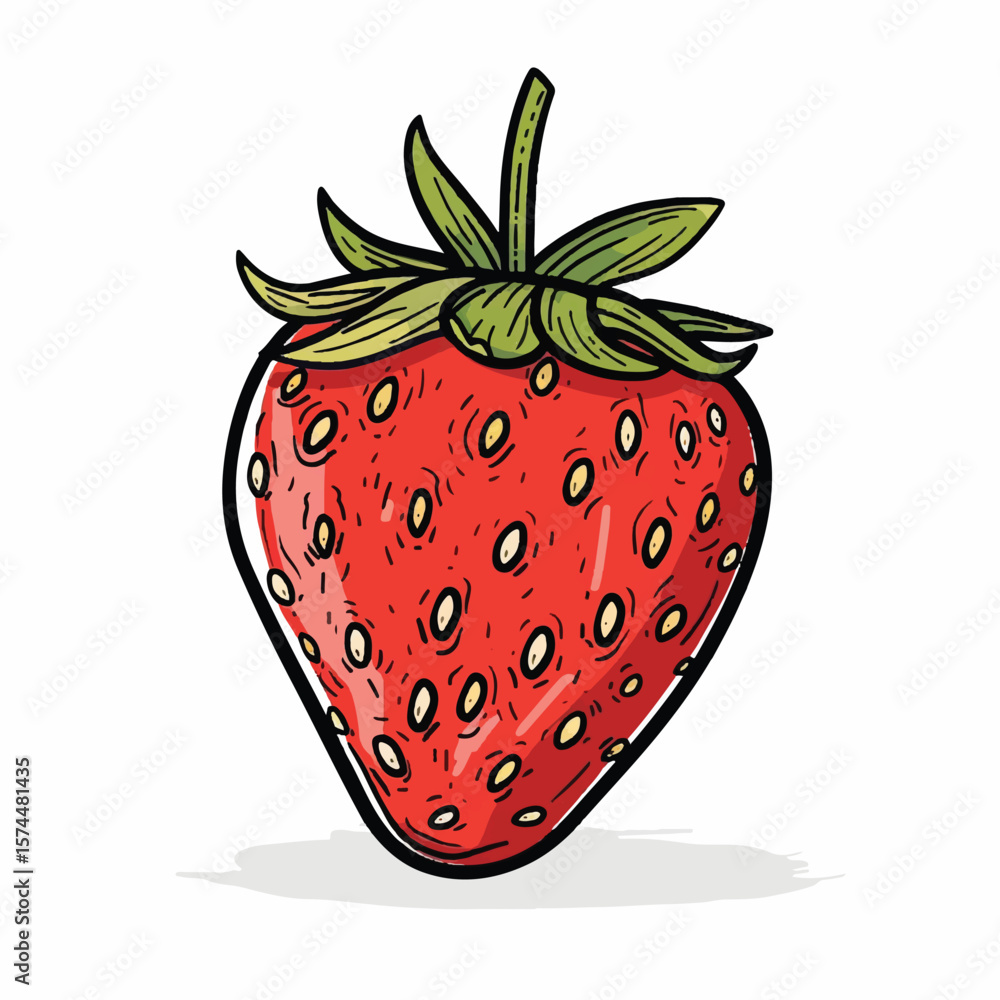 Obraz premium Vibrant HandDrawn Strawberry with Detailed Seeds and Leaves (4)