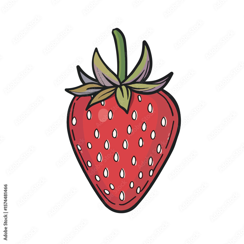 Fototapeta premium Vibrant HandDrawn Strawberry with Detailed Seeds and Leaves