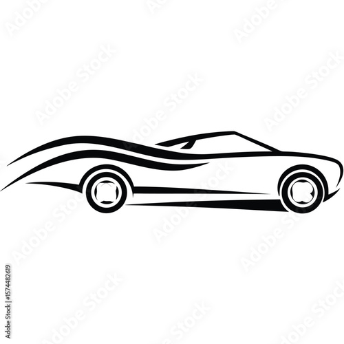 Sleek sports car with flowing lines and tribal accents silhouette