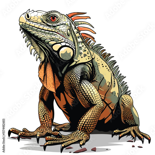 Vibrant Illustration of a Majestic Iguana in Profile View