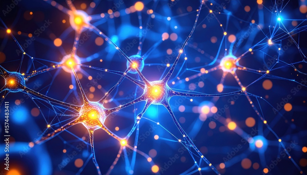 Abstract representation of interconnected neurons with glowing synapses in a vibrant digital environment Abstract representation of interconnected neurons with glowing synapses in a vibrant digital environment