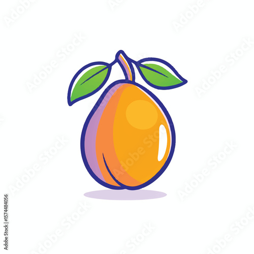 Vibrant Cartoon Apricot with Delicate Leaves