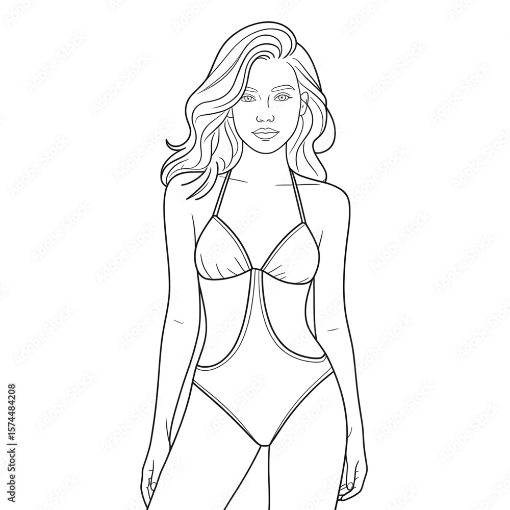 A black and white swimsuit illustration line art of a coloring page A black and white swimsuit illustration line art of a coloring page