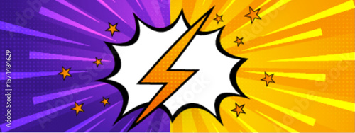 Pop art lightning bolt explosion in comic book style is perfect for adding dynamic energy to designs such as posters or digital illustrations.