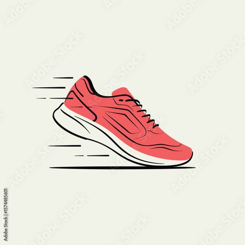 Dynamic red running shoe in motion with speed lines illustration