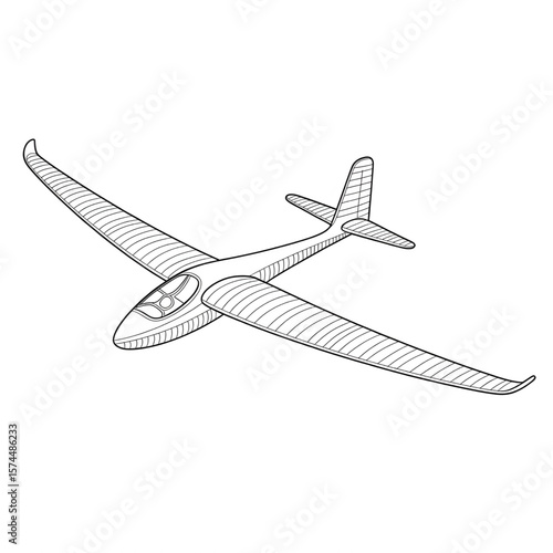 A black and white wind glider illustration line art of a coloring page