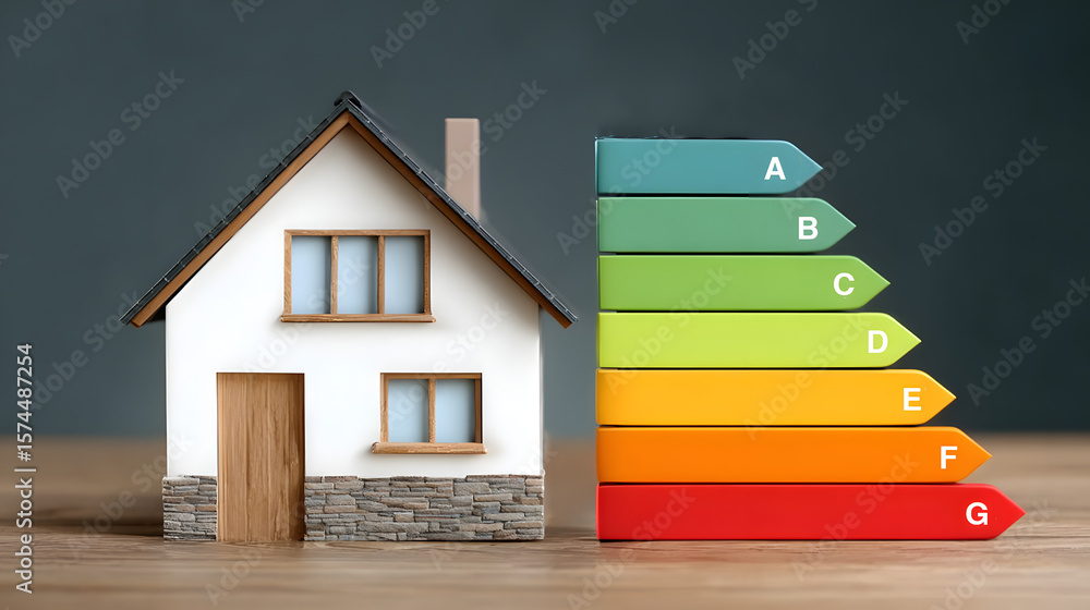 Fototapeta premium Diagnostic de performance énergétique (DPE) d'une maison avec un schéma de classification