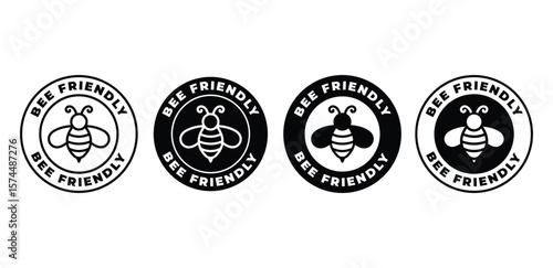 Bee Friendly Icon Set Black and White Color Vector Designs