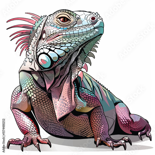 Vibrant Green Iguana Portrait Detailed Scales and Crest