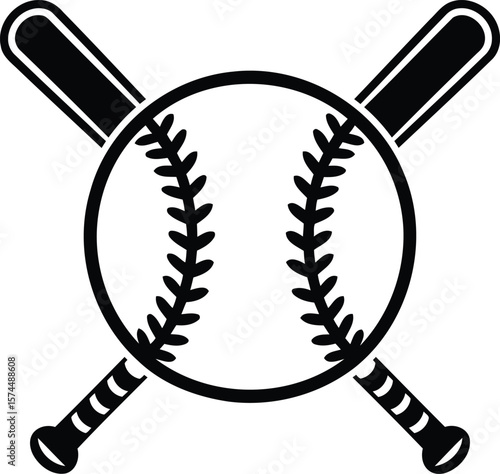 Baseball and Crossed Bats, Sports Emblem Design, Transparent Background.