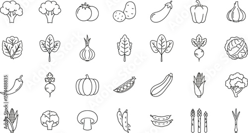 A delightful array of vegetable icons, each meticulously outlined to represent a variety of fresh and healthy produce