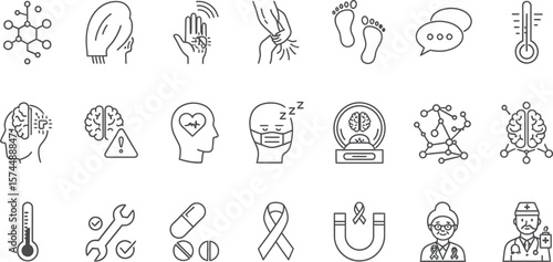 A comprehensive set of health and medical icons, meticulously designed to represent various aspects of healthcare and wellbeing