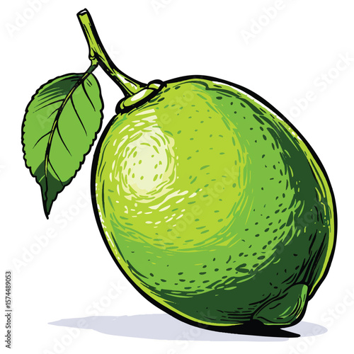 Vibrant HandDrawn Lime with Accented Texture and Foliage