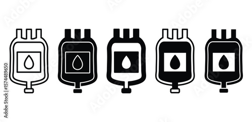 Blood Bag Icons Black and White Vector Graphic Design Set