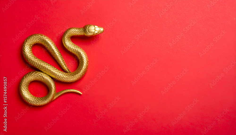 Fototapeta premium Golden Snake on Red Background.