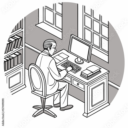 Persona Sentada en Silla Trabajando con Computadora