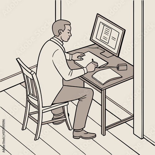Persona Sentada en Silla Trabajando con Computadora