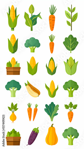 Fresh Vegetables Flat Icons.