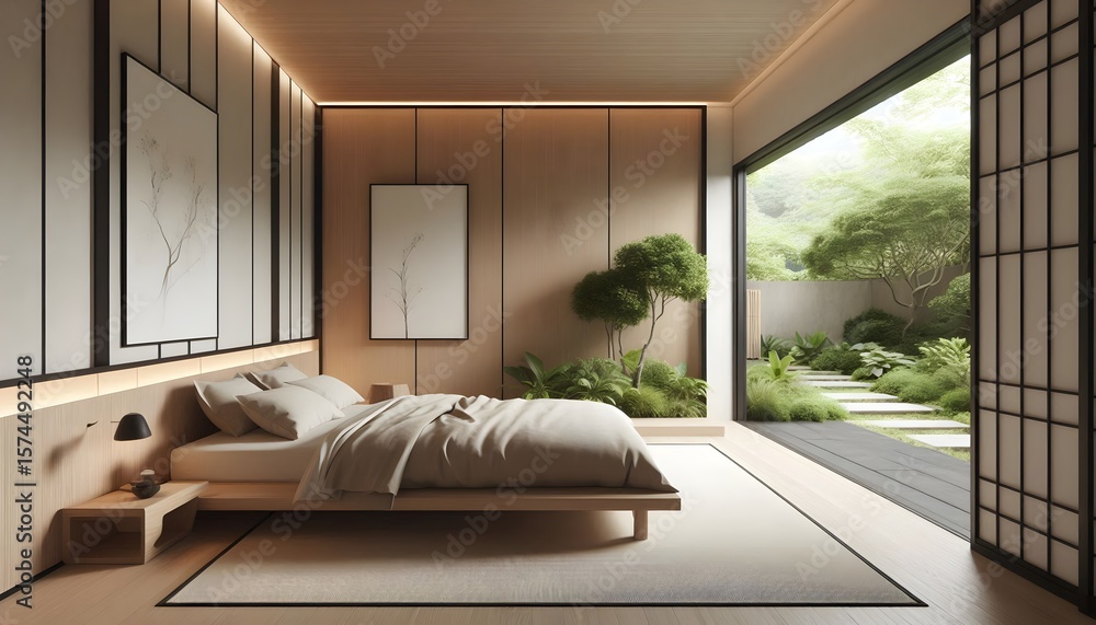 A Luxurious bedroom interior design: A bedroom with a large bed and wooden floors. A Luxurious bedroom interior design: A bedroom with a large bed and wooden floors.