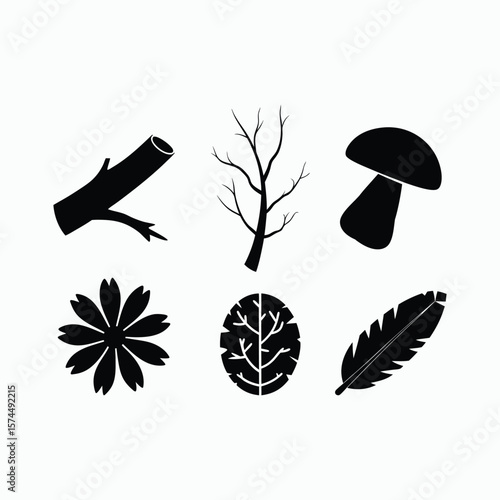 Forest Nature Elements Silhouette Icon Set Vector Illustration